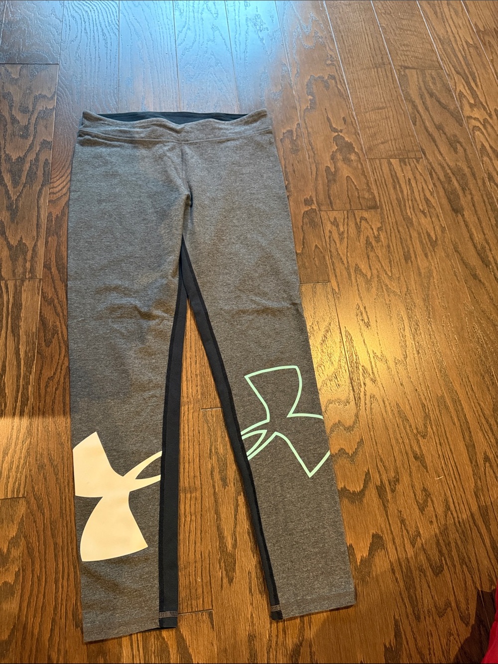 Under Armour Girls Gray Leggings with White & Mint Logo Accents